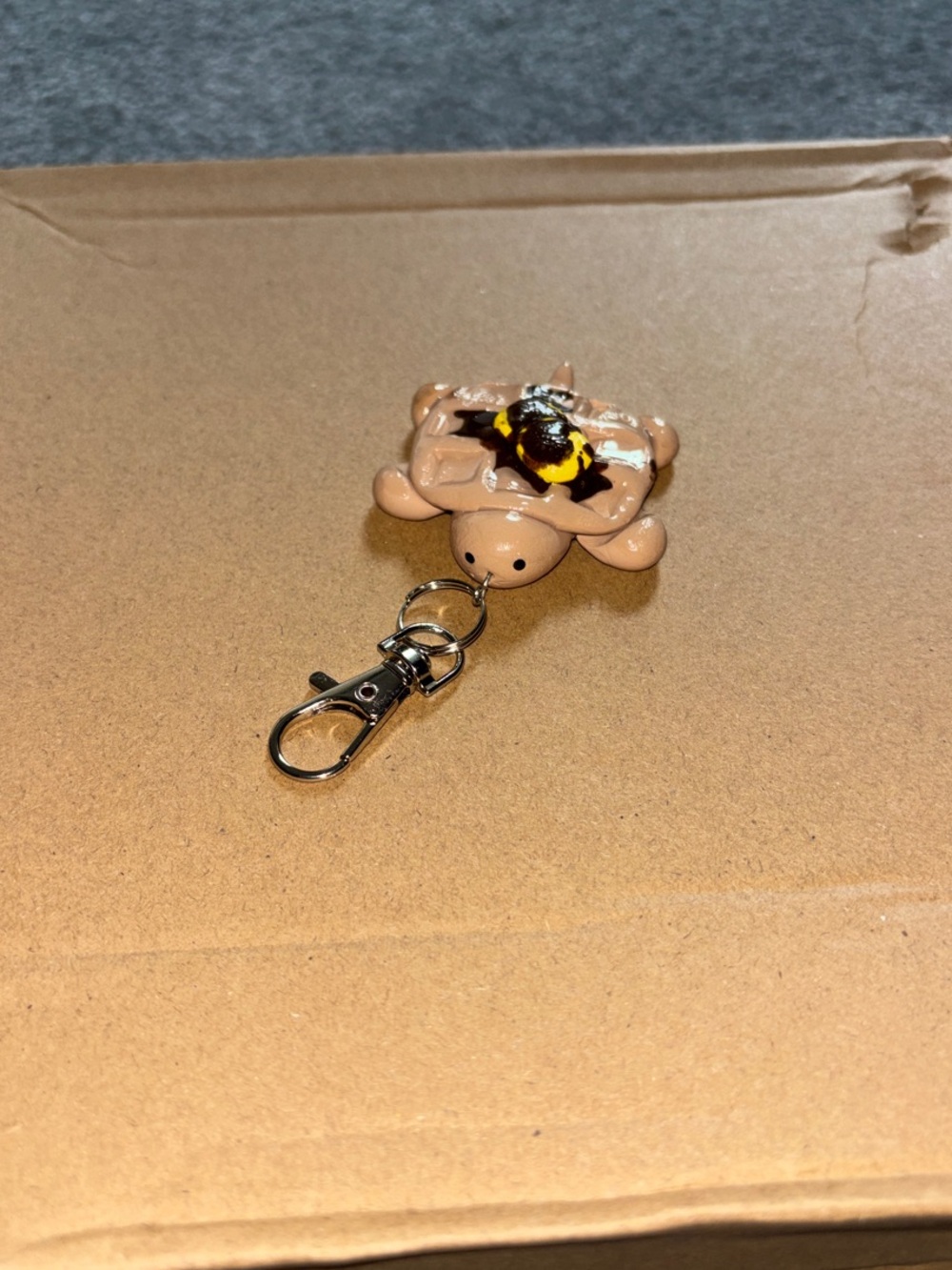 Handmade Waffle turtle keychain with butter/syrup